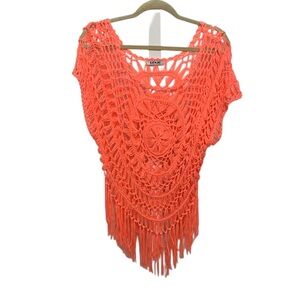 Renjo Neon Orange Boho Crochet Beach Festival Top